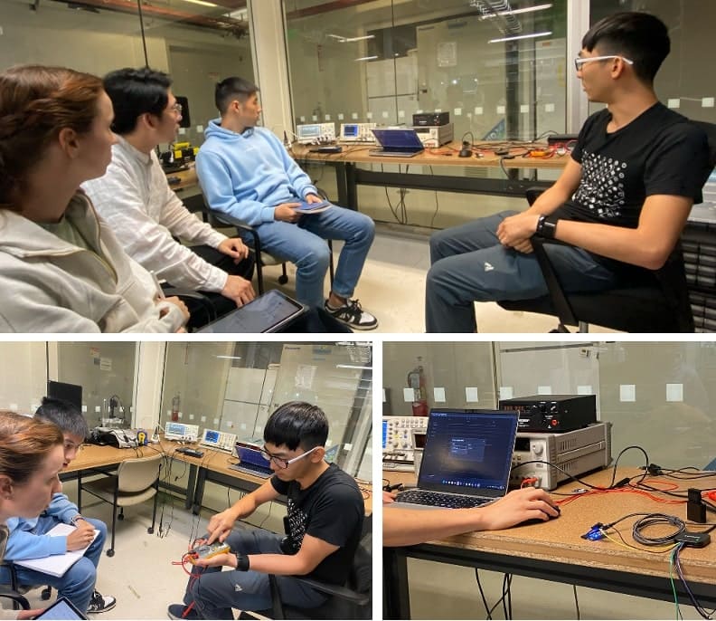 Group measurement training session with test equipment